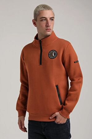 Dik Yaka Kiremit Slim Fit Full-Zip Sweatshirt 24FWM64083