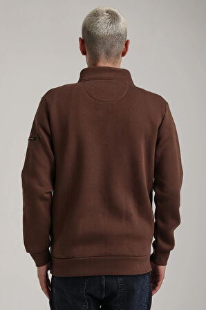 Dik Yaka Kahverengi Slim Fit Full-Zip Sweatshirt 24FWM64083