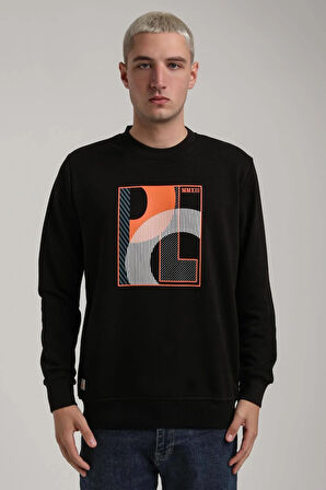 Bisiklet Yaka Siyah Slim Fit Sweatshirt 24FWM60171