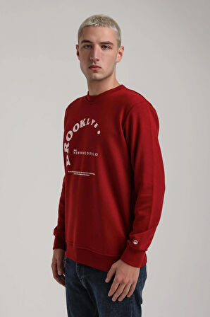 Bisiklet Yaka Bordo Slim Fit Sweatshirt 24FWM60172