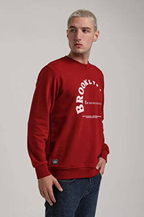 Bisiklet Yaka Bordo Slim Fit Sweatshirt 24FWM60172