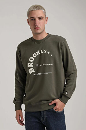 Bisiklet Yaka Haki Slim Fit Sweatshirt 24FWM60172