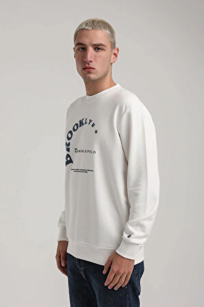 Bisiklet Yaka Ekru Slim Fit Sweatshirt 24FWM60172