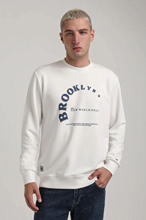 Bisiklet Yaka Ekru Slim Fit Sweatshirt 24FWM60172