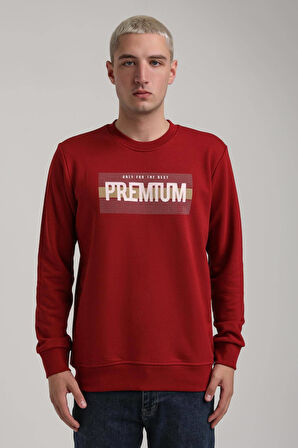 Bisiklet Yaka Bordo Slim Fit Sweatshirt 24FWM60174
