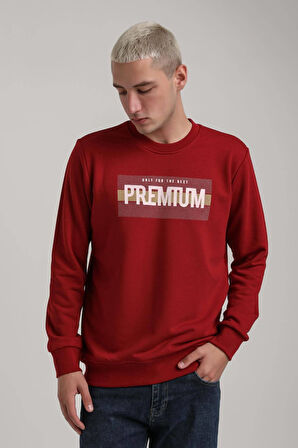 Bisiklet Yaka Bordo Slim Fit Sweatshirt 24FWM60174