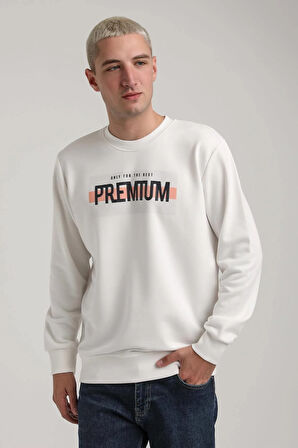 Bisiklet Yaka Ekru Slim Fit Sweatshirt 24FWM60174
