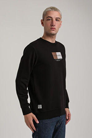 Bisiklet Yaka Siyah Slim Fit Sweatshirt 24FWM60182