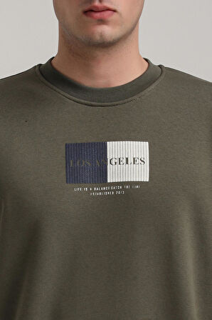 Bisiklet Yaka Haki Slim Fit Sweatshirt 24FWM60182