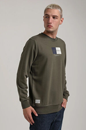 Bisiklet Yaka Haki Slim Fit Sweatshirt 24FWM60182