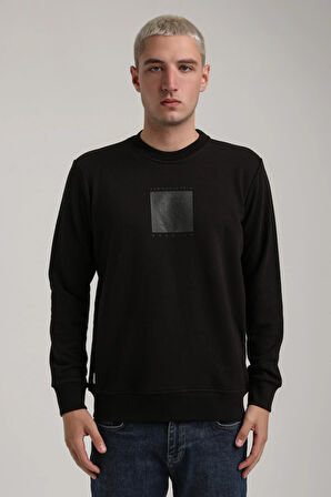 Bisiklet Yaka Siyah Slim Fit Sweatshirt 24FWM60183