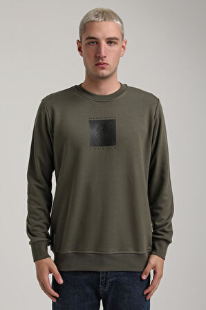 Bisiklet Yaka Haki Slim Fit Sweatshirt 24FWM60183