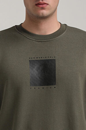 Bisiklet Yaka Haki Slim Fit Sweatshirt 24FWM60183