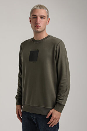 Bisiklet Yaka Haki Slim Fit Sweatshirt 24FWM60183