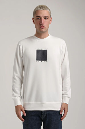 Bisiklet Yaka Ekru Slim Fit Sweatshirt 24FWM60183
