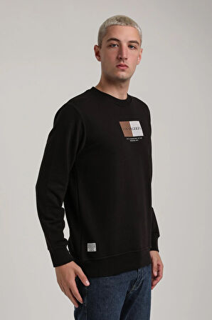 Bisiklet Yaka Siyah Slim Fit Sweatshirt 24FWM60182