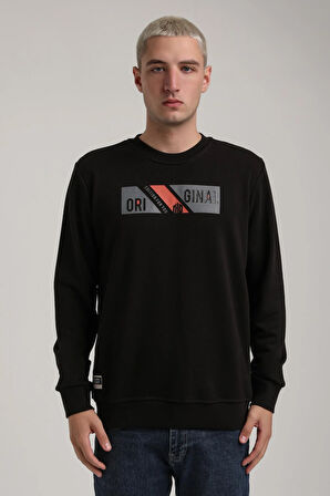 Bisiklet Yaka Siyah Slim Fit Sweatshirt 24FWM60184