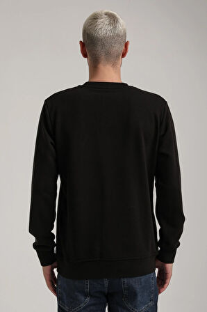Bisiklet Yaka Siyah Slim Fit Sweatshirt 24FWM60184