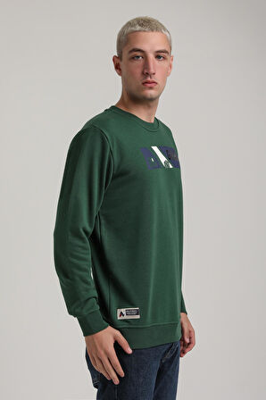 Bisiklet Yaka Yeşil Slim Fit Sweatshirt 24FWM60184