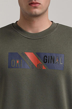 Bisiklet Yaka Haki Slim Fit Sweatshirt 24FWM60184