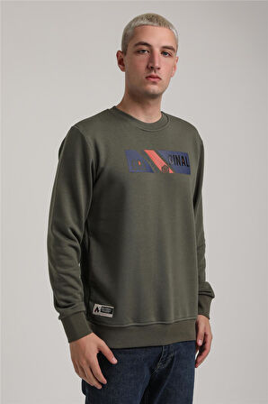 Bisiklet Yaka Haki Slim Fit Sweatshirt 24FWM60184