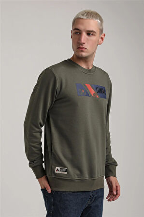 Bisiklet Yaka Haki Slim Fit Sweatshirt 24FWM60184