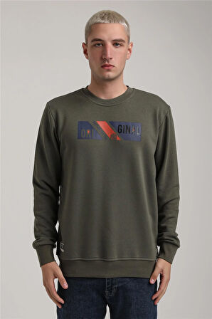 Bisiklet Yaka Haki Slim Fit Sweatshirt 24FWM60184