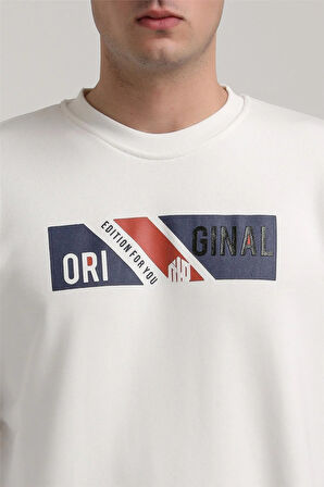 Bisiklet Yaka Ekru Slim Fit Sweatshirt 24FWM60184