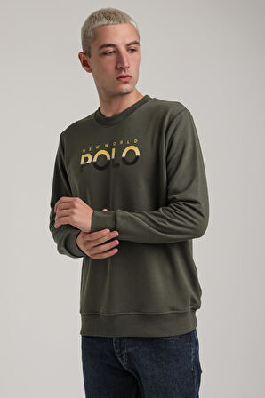 Bisiklet Yaka Haki Slim Fit Sweatshirt 24FWM60186