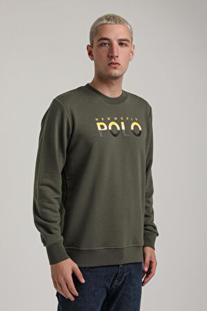 Bisiklet Yaka Haki Slim Fit Sweatshirt 24FWM60186