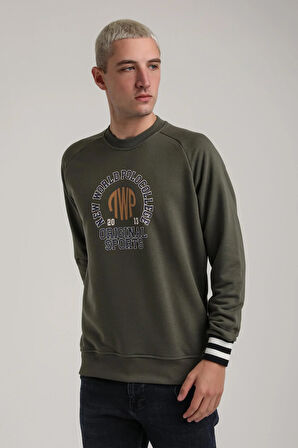 Bisiklet Yaka Haki Slim Fit Sweatshirt 24FWM60187