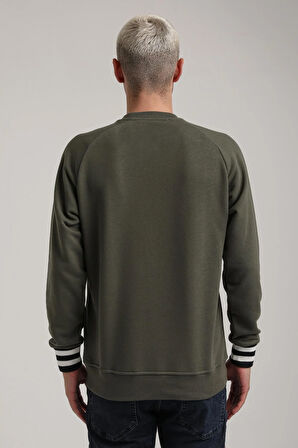 Bisiklet Yaka Haki Slim Fit Sweatshirt 24FWM60187