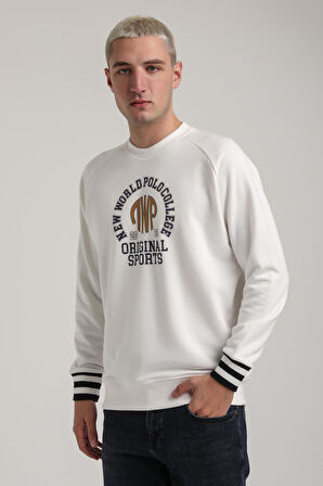 Bisiklet Yaka Ekru Slim Fit Sweatshirt 24FWM60187