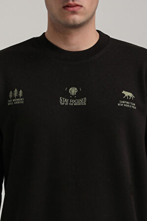 Bisiklet Yaka Siyah Slim Fit Sweatshirt 24FWM60188