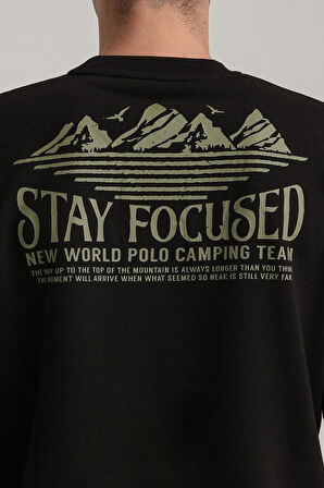 Bisiklet Yaka Siyah Slim Fit Sweatshirt 24FWM60188