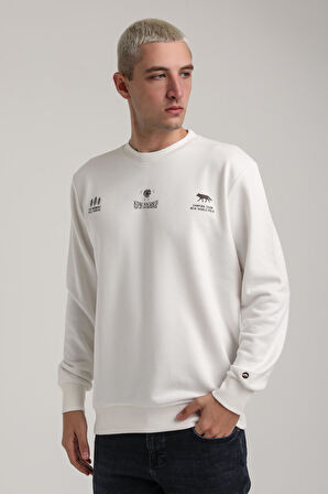 Bisiklet Yaka Ekru Slim Fit Sweatshirt 24FWM60188