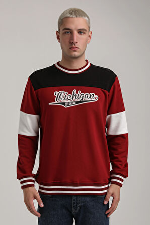 Bisiklet Yaka Bordo Slim Fit Sweatshirt 24FWM60192