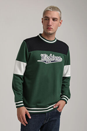 Bisiklet Yaka Yeşil Slim Fit Sweatshirt 24FWM60192