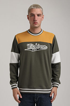Bisiklet Yaka Haki Slim Fit Sweatshirt 24FWM60192