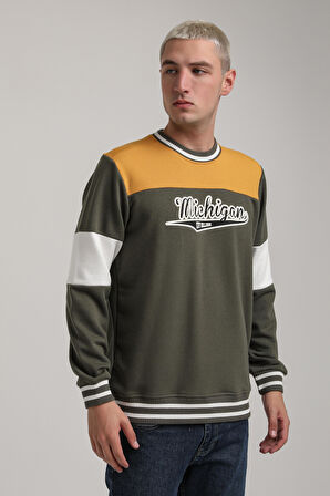 Bisiklet Yaka Haki Slim Fit Sweatshirt 24FWM60192