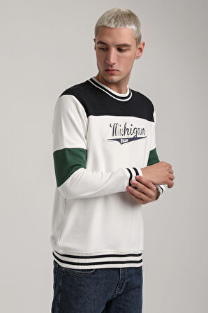 Bisiklet Yaka Ekru Slim Fit Sweatshirt 24FWM60192