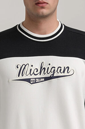 Bisiklet Yaka Ekru Slim Fit Sweatshirt 24FWM60192