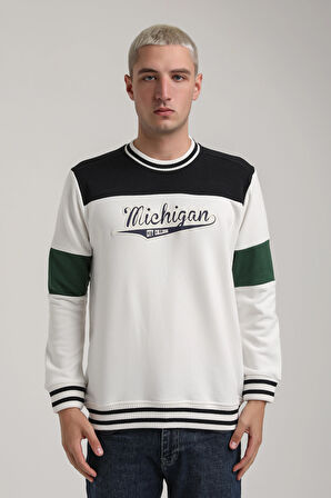 Bisiklet Yaka Ekru Slim Fit Sweatshirt 24FWM60192