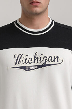 Bisiklet Yaka Ekru Slim Fit Sweatshirt 24FWM60192