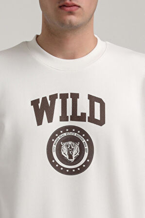 Bisiklet Yaka Ekru Slim Fit Sweatshirt 24FWM60194