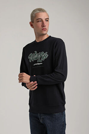 Bisiklet Yaka Lacivert Slim Fit Sweatshirt 24FWM60195