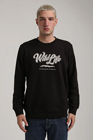 Bisiklet Yaka Siyah Slim Fit Sweatshirt 24FWM60195