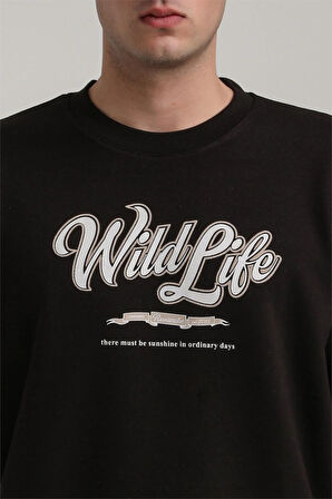 Bisiklet Yaka Siyah Slim Fit Sweatshirt 24FWM60195