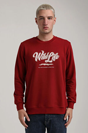 Bisiklet Yaka Bordo Slim Fit Sweatshirt 24FWM60195