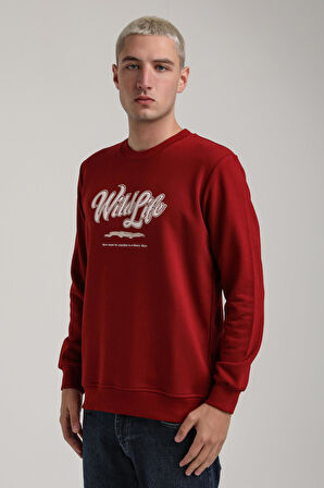 Bisiklet Yaka Bordo Slim Fit Sweatshirt 24FWM60195